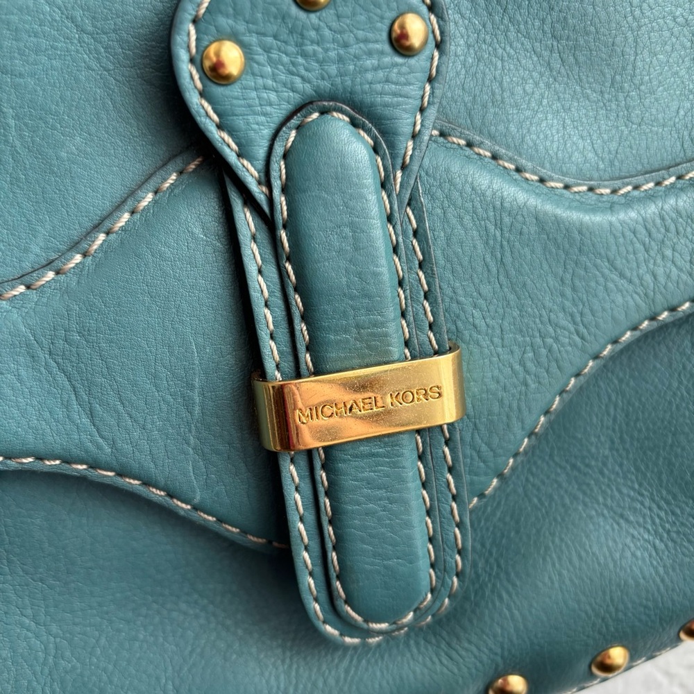 Vintage Michael Kors Teal Studded Leather Shoulder Bag Y2K - Picture 3 of 12